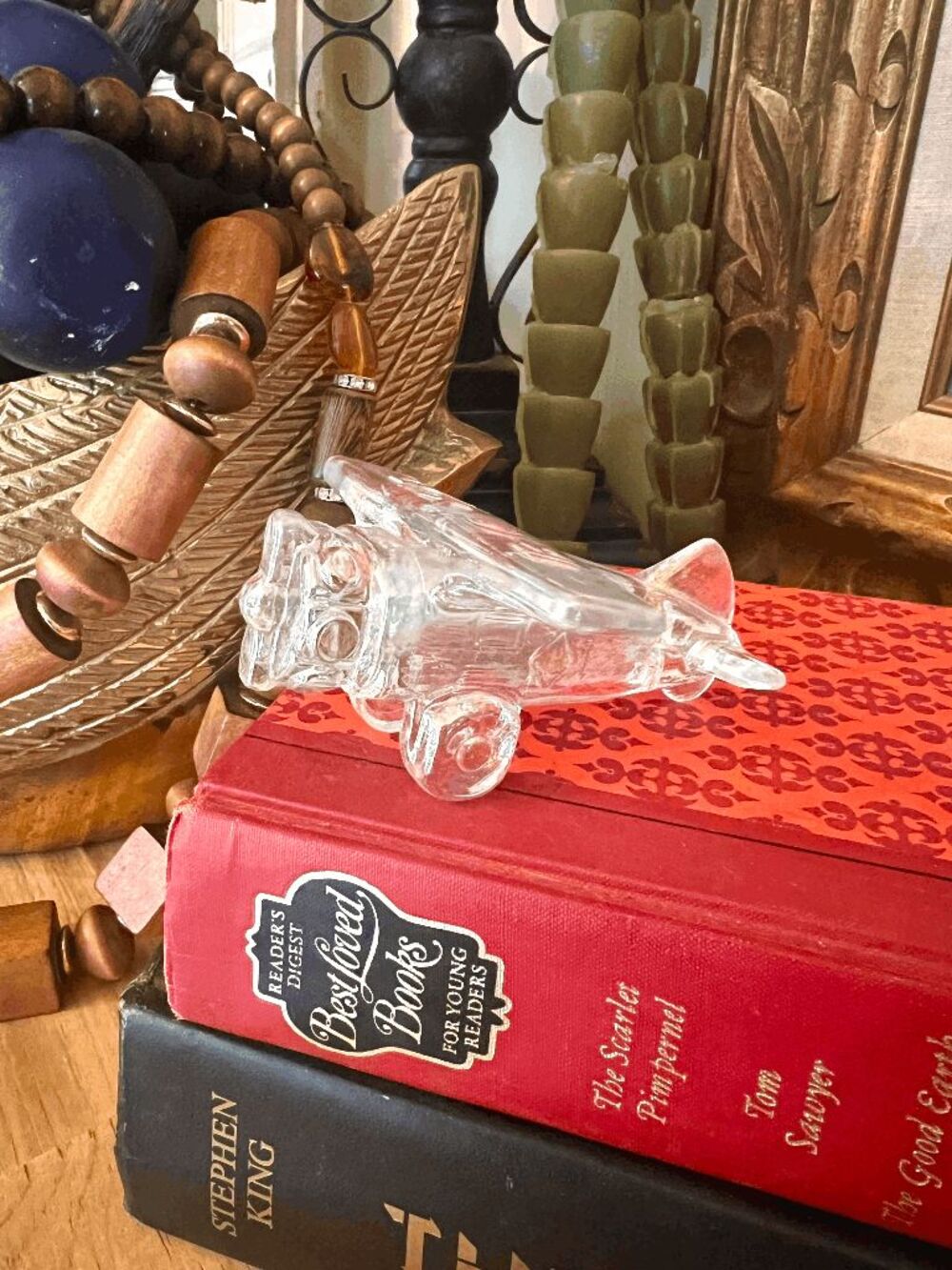 Vintage Boyd Crystal Art Glass Airplane Crystal Carnival Iridescent Figurine 199